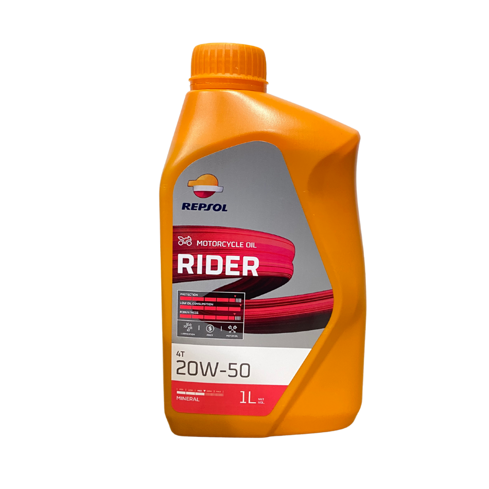 ÓLEO RIDER 4T 20W50 SINTÉTICO REPSOL P/ MOTO - 12 UNIDADES